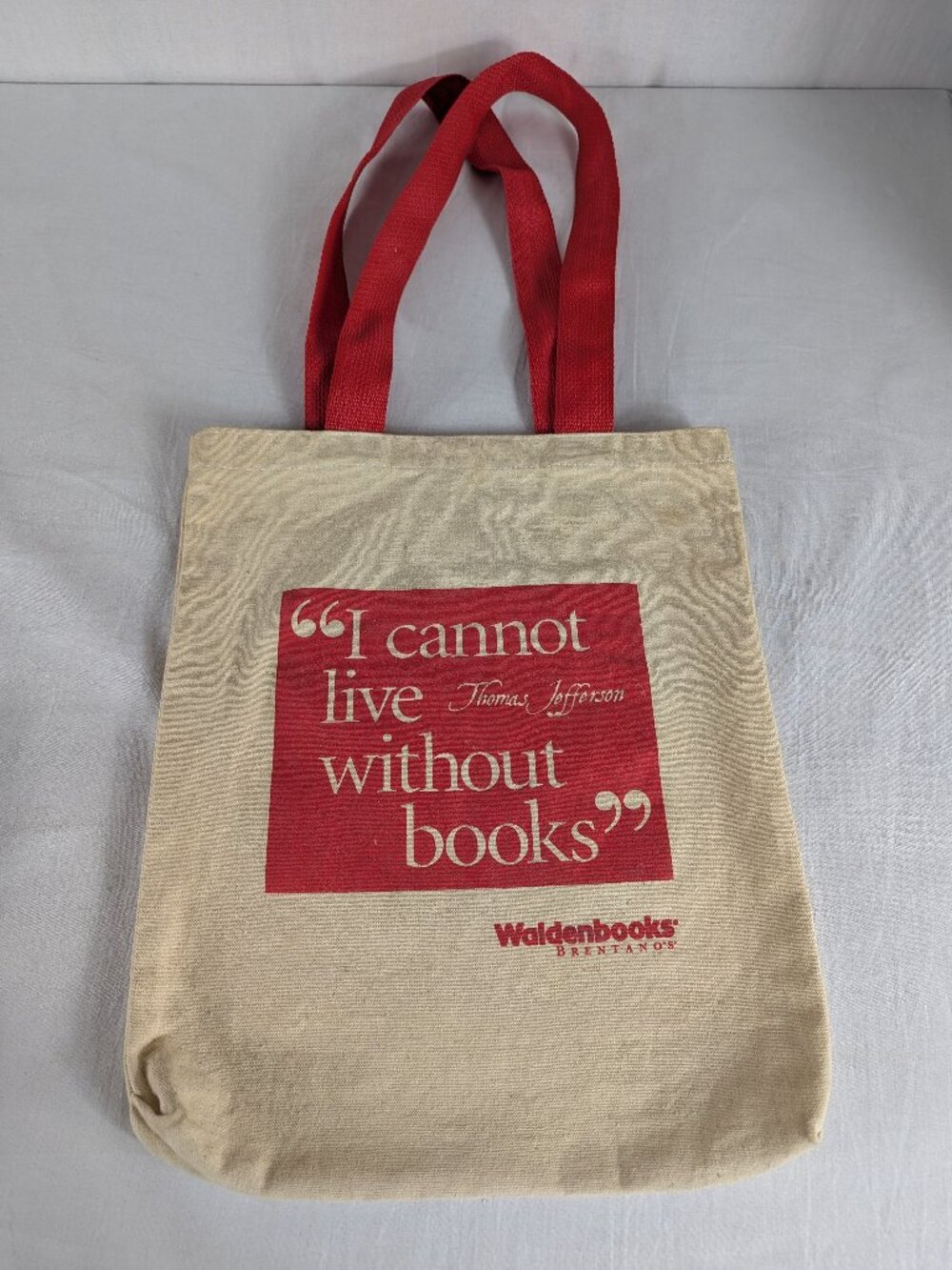 Waldenbooks Canvas Tote Bag I Cannot Live Without Books Thomas Jefferson Vintage
